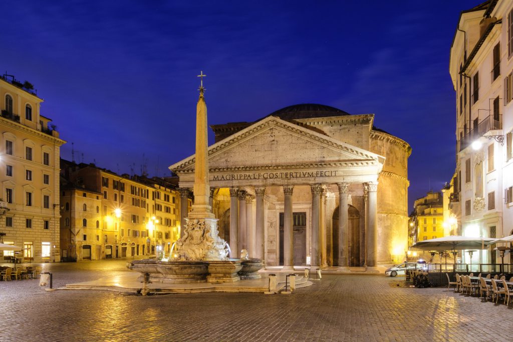 Scenic view of Pantheon in Rome at sunrise